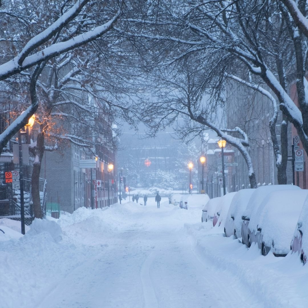 A snowy Montréal street in February.